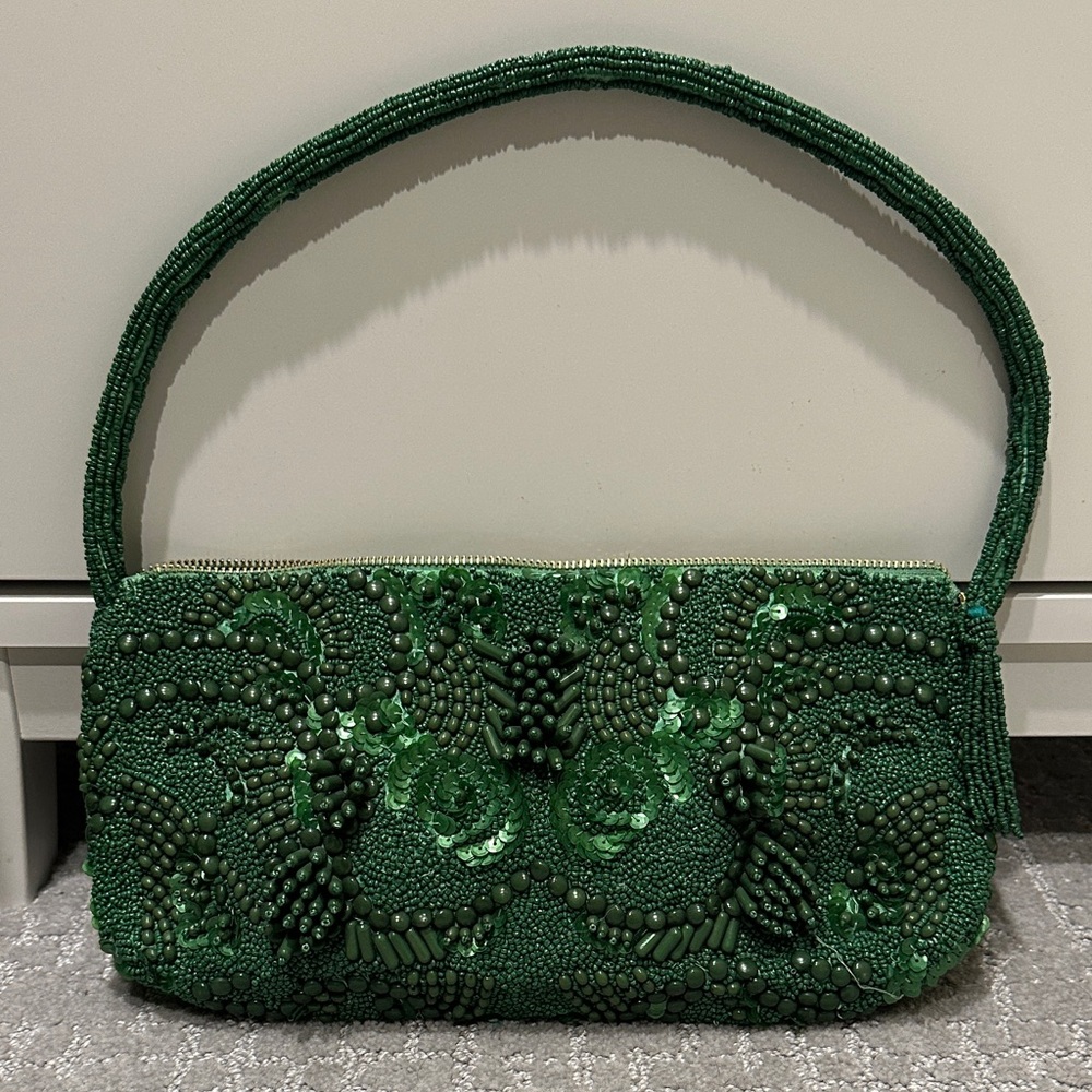 Elegant Green Beaded Shoulder Bag